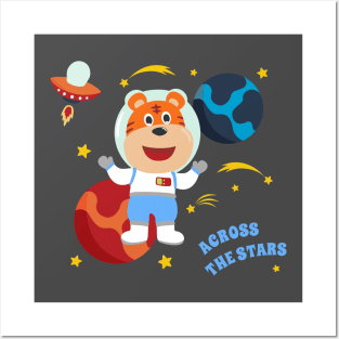 Space dog or astronaut in a space suit with cartoon style. Posters and Art